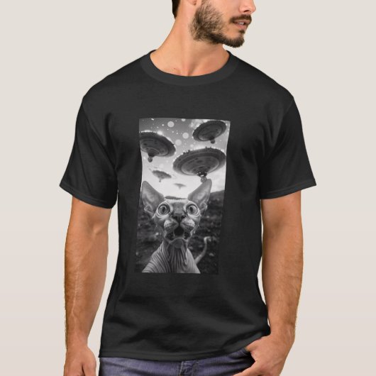 T-shirt Saucer volante UFO amusant Sphynx Alien de chat Se (Devant)