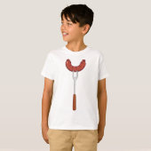 T-shirt Saucisse grillée sur fourchette à BBQ (Devant entier)