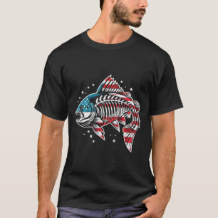 T-shirt Saumon Squelette Tie Dye Américain 4 Juillet Poiss
