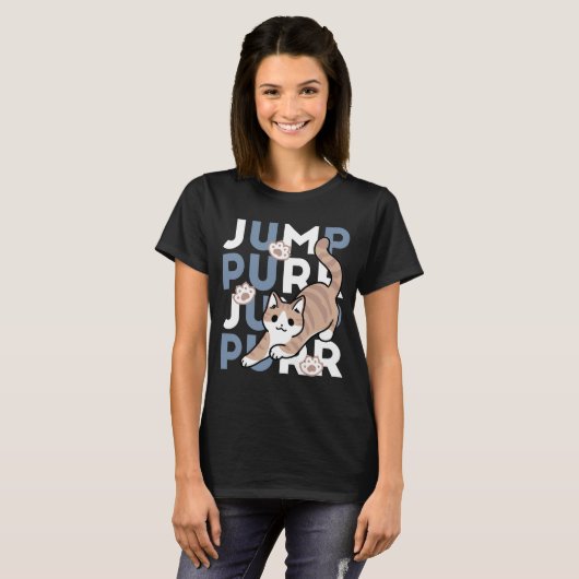 T-shirt Sauter Purr Jump : Conception de chat joueuse avec (Devant entier)