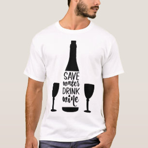 T-shirt Sauvez de l'eau Boire du vin Bouteille noire Deux