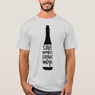 T-shirt Sauvez de l'eau Boire du vin Noir Bouteille Silhou