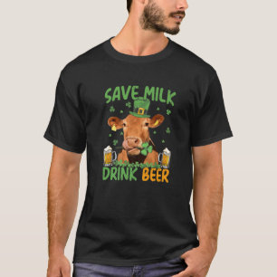 T-shirt Sauvez du lait Boire de la bière - Vache avec bièr
