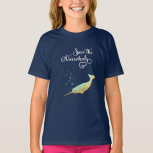 T-shirt Sauvez le Narwhals. Aquarelle, art de calligraphie