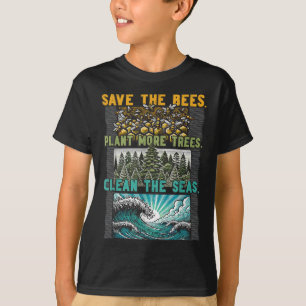 T-shirt Sauvez les abeilles Plantes Arbres Mer propres De