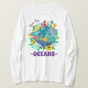 T-shirt Sauvez nos océans Fleur Baleine Conception Colorée