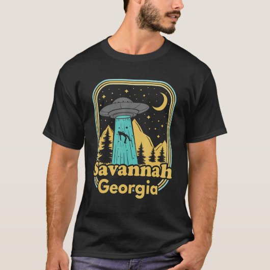 T-shirt Savannah Géorgie Ufo Alien Hunter 80s State Pride (Devant)
