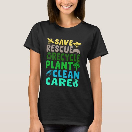 T-shirt Save Bees Rescue Animals Recycle Plastic Earth Day (Devant)