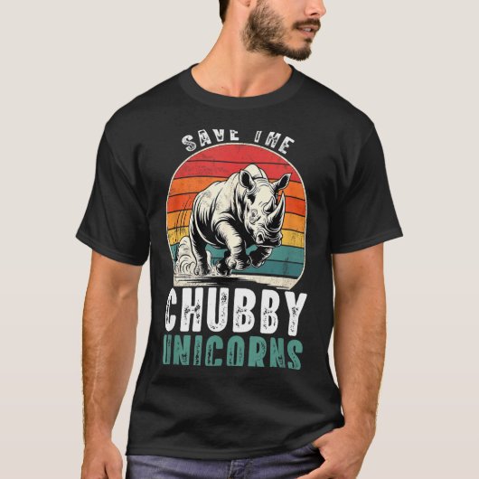 T-shirt Save The Chubby Unicorns Funny Retro Rhino Animal  (Devant)