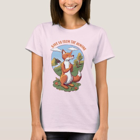 T-shirt Save Us from the Humans – Praying Fox Design (Devant)