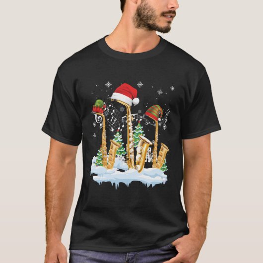 T-shirt Saxophone Jazz Santa Hat Christmas Tree Musicien S (Devant)