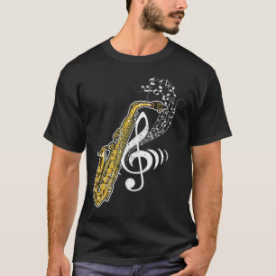 T-shirt Saxophone Lecteur Saxophoniste Treble Clef Jazz Sa