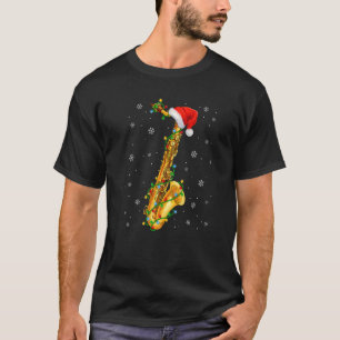T-shirt Saxophone Musique Noël Lumières Santa Hat Noël