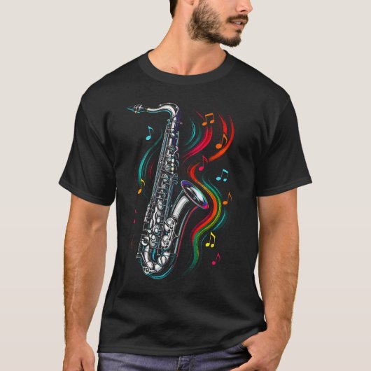 T-shirt Saxophone - Notes de Musique de Jazz (Devant)