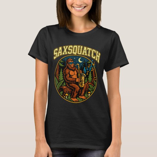 T-shirt Saxsquatch Bigfoot Saxophone Player Jazz Music Hum (Devant)