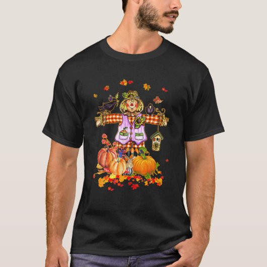 T-shirt Scarecrow Autumn Hello Fall Pumpkin Thanksgiving H (Devant)