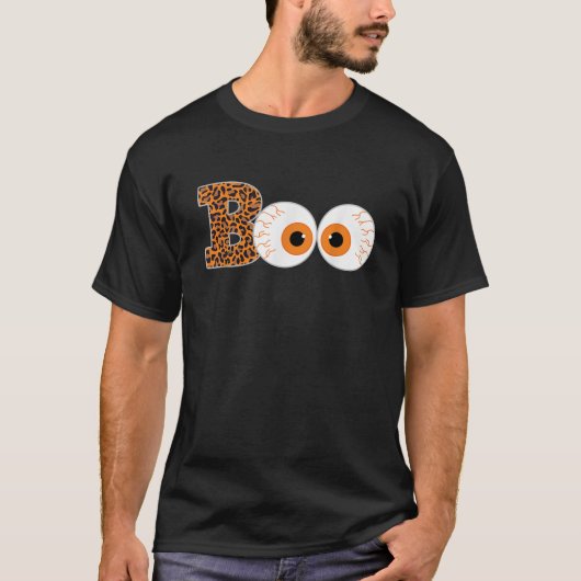 T-shirt Scary Boo Eyeball Leopard Print Halloween Costume  (Devant)