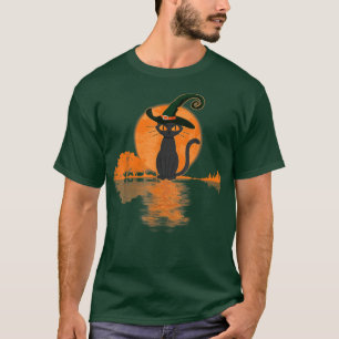 T-shirt Scary Halloween Chat Noir sorcier Casquette et Lun