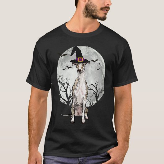 T-shirt Scary Whippet Dog Witch Hat Halloween (Devant)