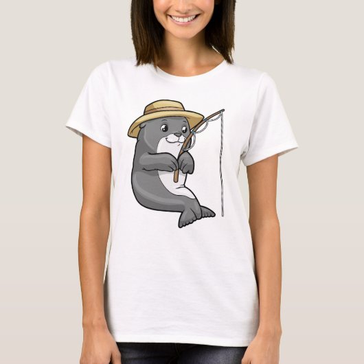 T-shirt Sceau à la pêche avec bâtonnet de pêche et Casquet (Devant)