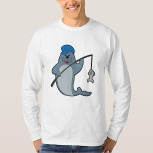 T-shirt Sceau à la pêche avec bâtonnet de pêche et poisson