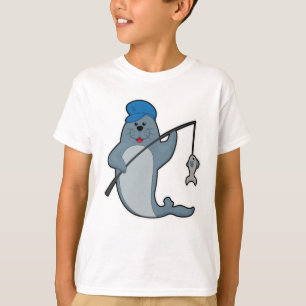 T-shirt Sceau à la pêche avec bâtonnet de pêche et poisson
