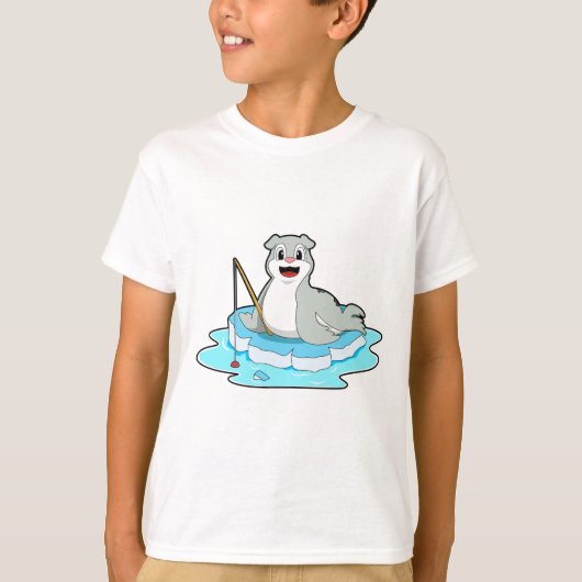 T-shirt Sceau à la pêche avec canne à pêche (Devant)