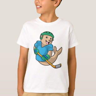 T-shirt Sceau au hockey sur glace avec bâton de hockey sur