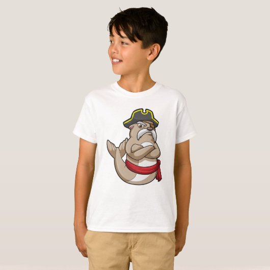 T-shirt Sceau comme pirate avec casquette pirate (Devant entier)