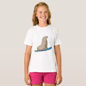 T-shirt Sceau comme surfeur avec Surfboard (Devant entier)