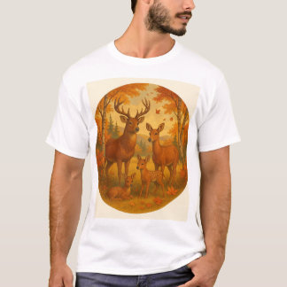T-shirt Scène d'automne d'une famille de cerfs