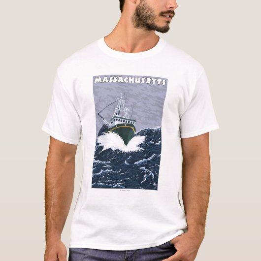 T-shirt Scène de bateau de pêche de MassachusettsCrab (Devant)