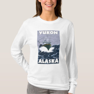 T-shirt Scène de bateau de pêche - le Yukon, Alaska