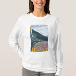 T-shirt Scène de chemin de fer de l'Alaska - chasse,