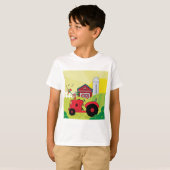 T-shirt Scène de ferme avec coq chantant sur tracteur (Devant entier)