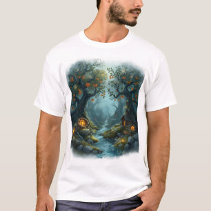 T-shirt Scène de forêt enchantée avec maisons de fées et l