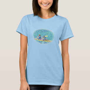 T-shirt Scène de kayak pointillisme, cadre ovale délavé, t