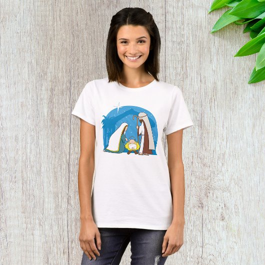 T-shirt Scène de la Nativité avec Marie Joseph et Bébé Jés