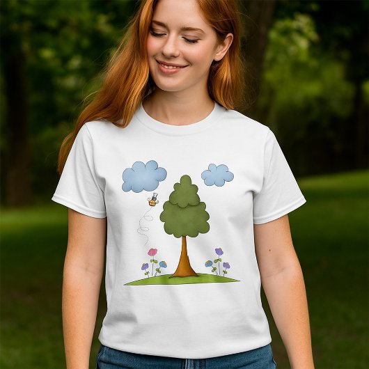 T-shirt Scène de la nature des abeilles et des arbres avec