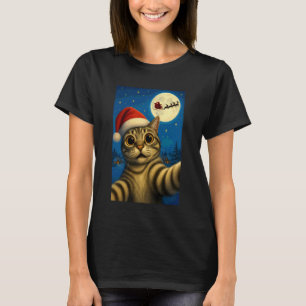 T-shirt Scène de Lune de Noël avec un Chat Mignon en Autop
