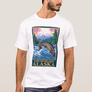 T-shirt Scène de pêche de mouche - Anchorage, Alaska