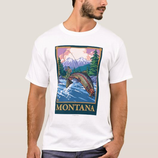 T-shirt Scène de pêche de mouche - Montana (Devant)