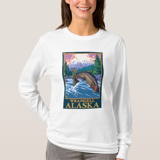 T-shirt Scène de pêche de mouche - Wrangell, Alaska (Devant)