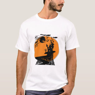 T-shirt Scène de silhouette de maison hantée