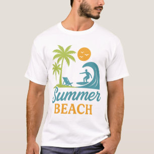 T-shirt Scène de surf de plage rétro estivale