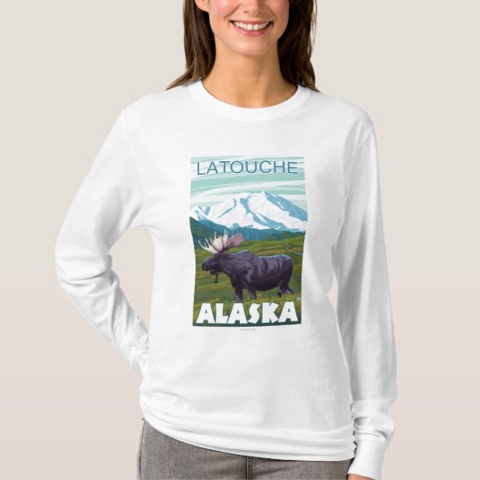 T-shirt Scène d'orignaux - Latouche, Alaska (Devant)