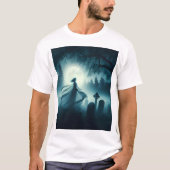 T-shirt scène éffrayante d'une femme fantôme dans un cimet (Devant)