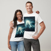 T-shirt scène éffrayante d'une femme fantôme dans un cimet (Unisexe)