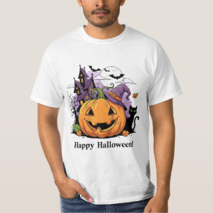 T-shirt Scène joyeuse d'Halloween avec des citrouilles ill