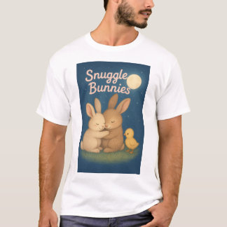T-shirt Scène nocturne de deux lapins de style cartoon